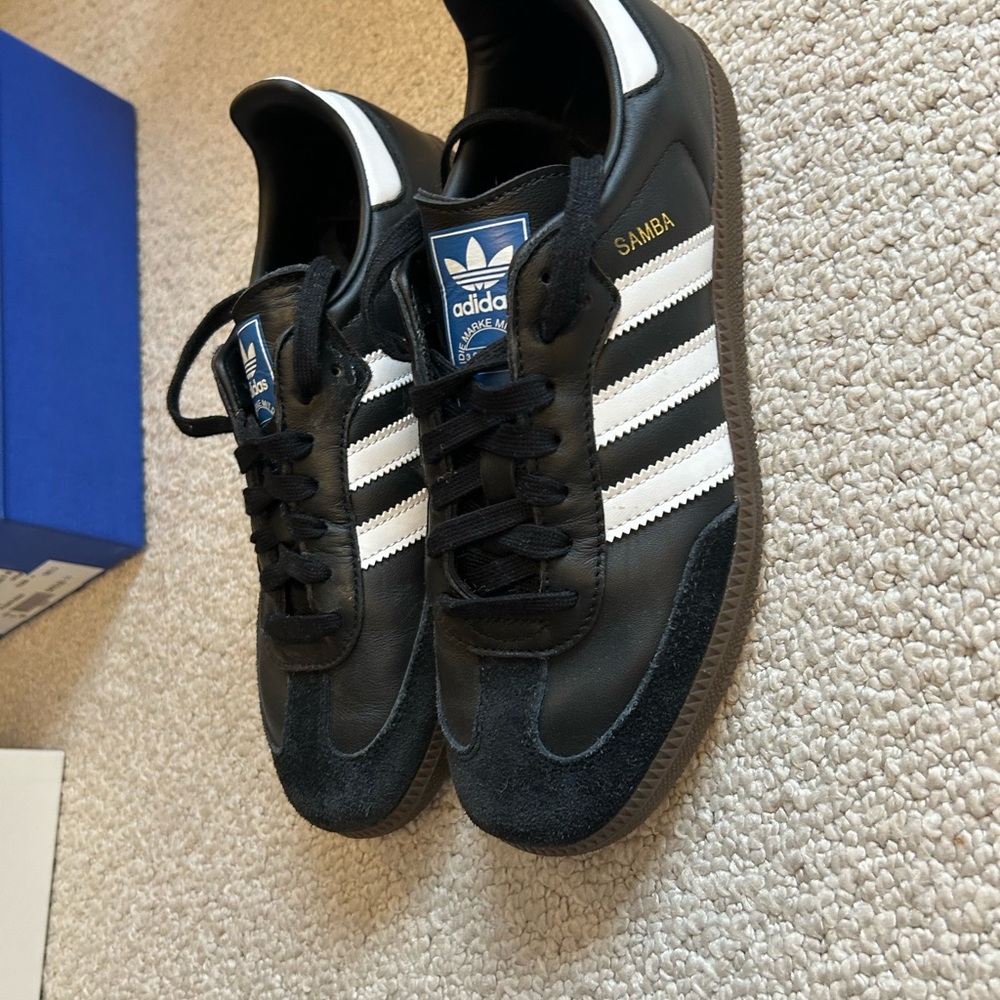 adidas Samba Black Leather Shoes with White Stripes